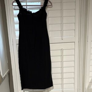 Petal & Pup Black Midi Dress with Ruffled Straps